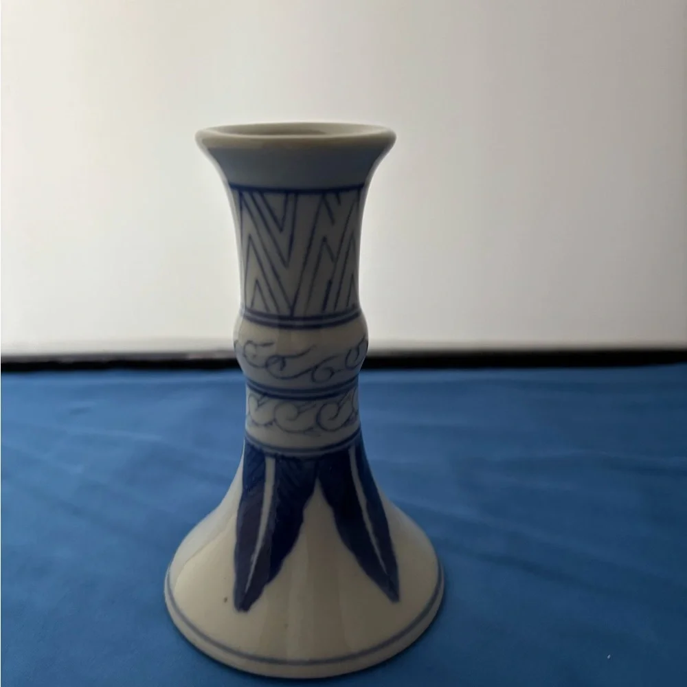 Vintage William Sonoma Blue and white ceramic candle holder. No chips or cracks.